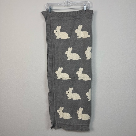 Bunny Rabbit Throw Blanket 100% Cotton Made in India Gray Ivory - Picture 3 of 10